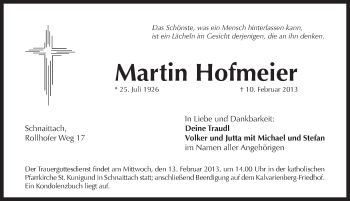 Traueranzeige von Martin Hofmeier von Pegnitz-Zeitung